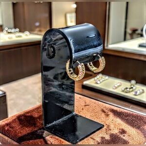 Golden Brass Pavé Mini Hoop Earrings with Clear Crystals - Women Jewelry